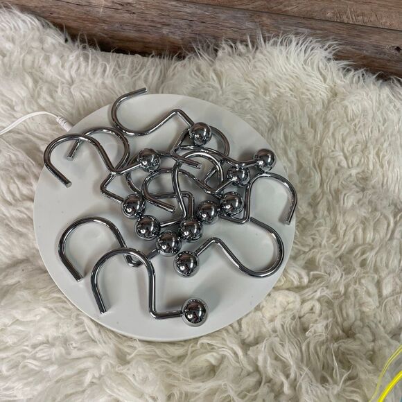 Chrome Shower Curtain Hooks (12) Modern S Shaped Metal Glide Hook Ball End - Picture 3 of 3
